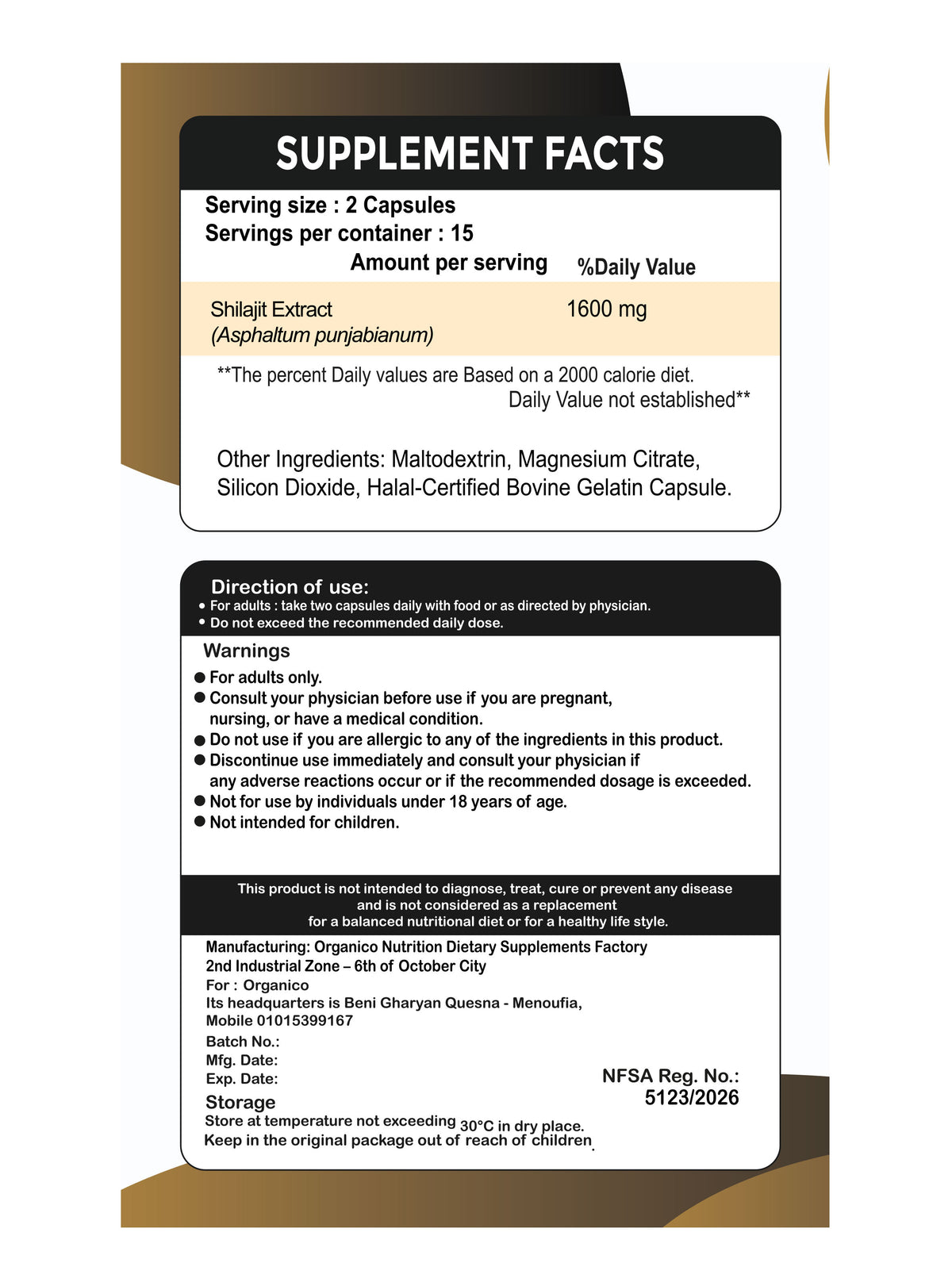 Organico Shilajit Extract 1600 mg – Energy, Vitality and Physical Performance Support – 30 Capsules