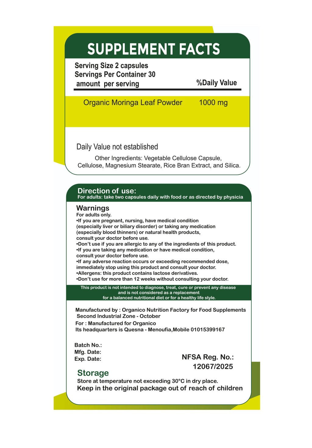 Moringa 2000 mg Capsules | Natural Energy & Antioxidant Support | Organico