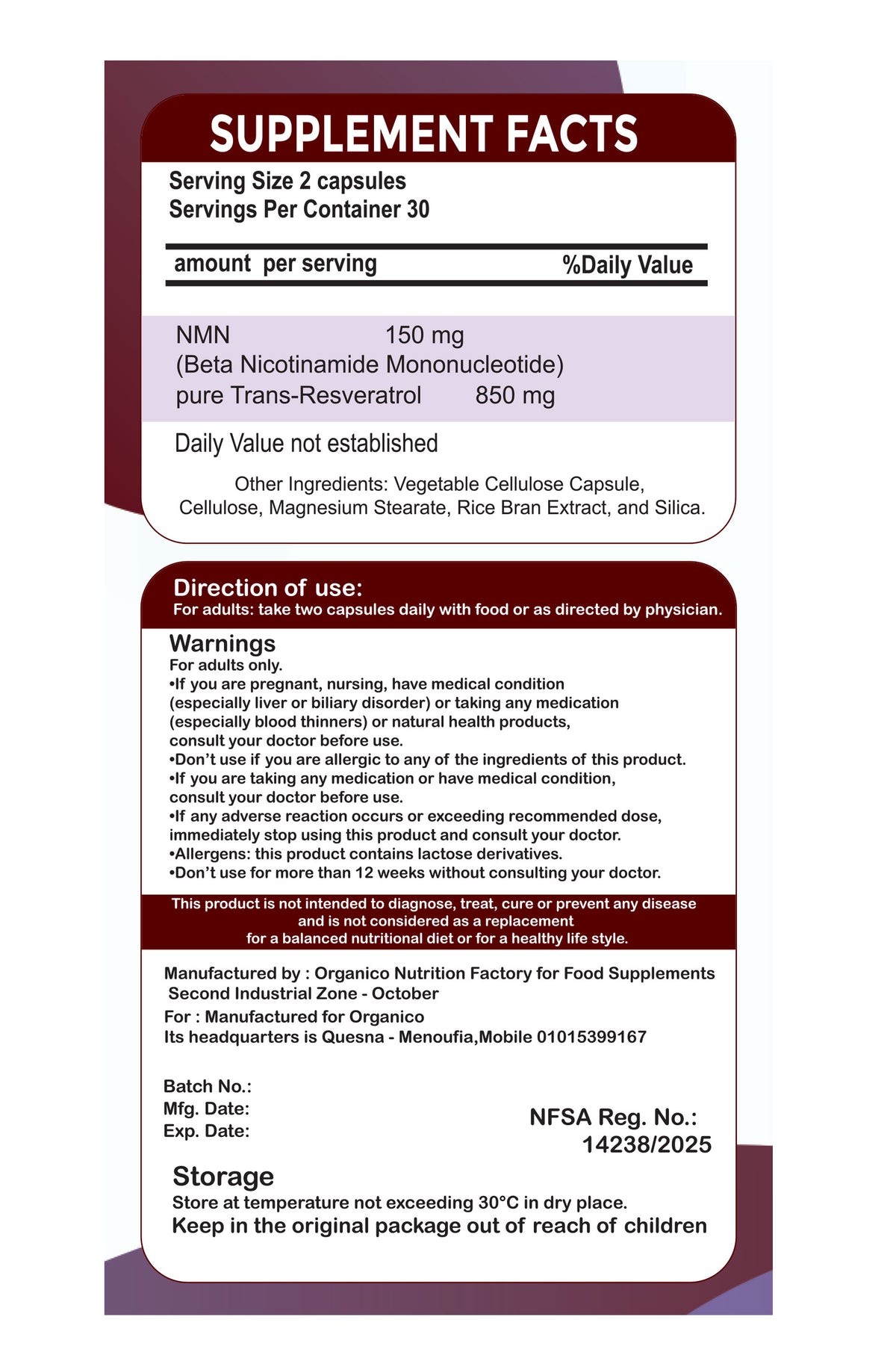 Organico Resveratrol & NMN 2000mg | Cellular Energy & Healthy Aging Support | 60 Capsules