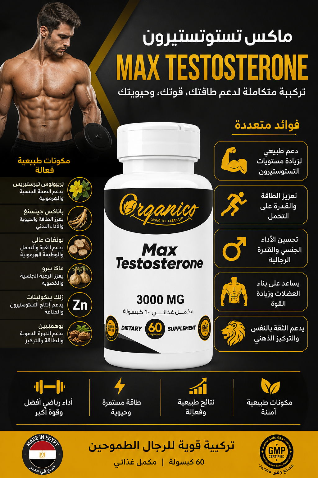 Max Testosterone for Men | Advanced Herbal Formula with Tongkat Ali, Maca, Tribulus & Zinc | 60 Capsules