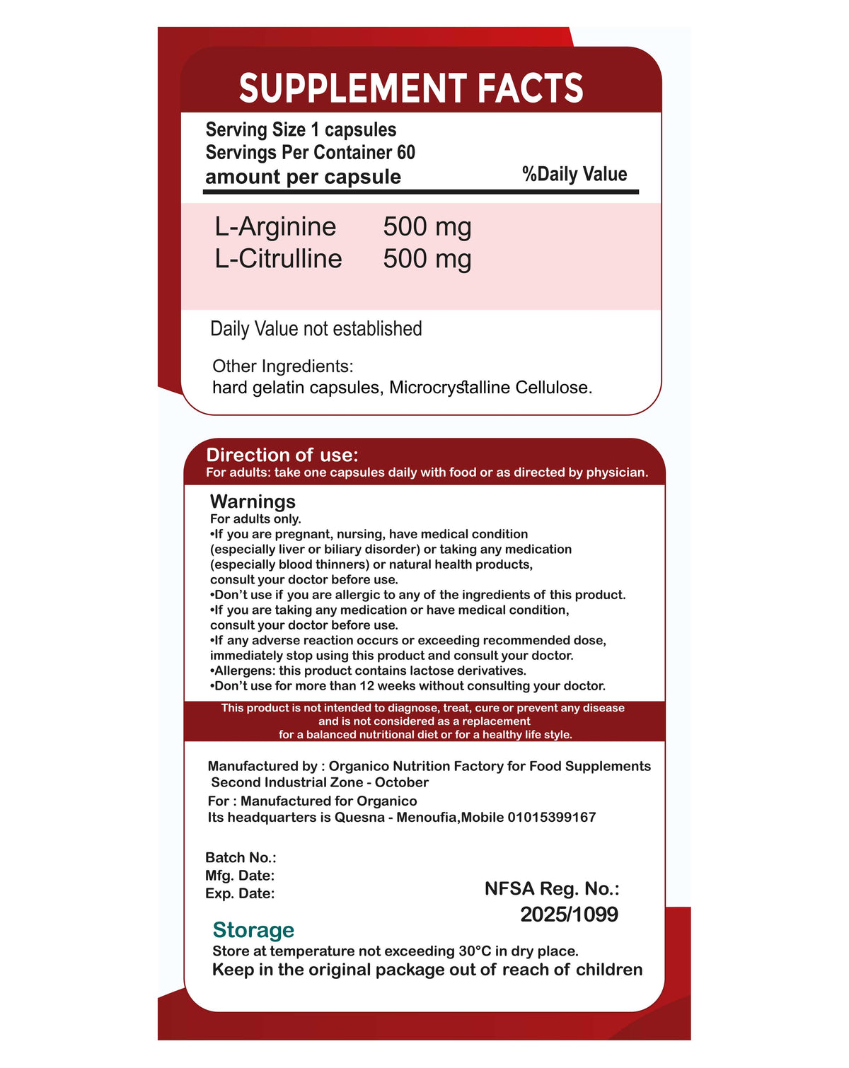 Organico L Arginine + L Citruline capsules