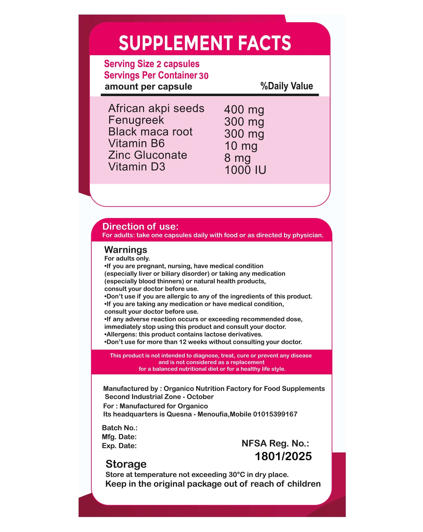 Organico Max Estrogen is a premium women's dietary supplement featuring African Akpi Seeds, Fenugreek, Black Maca, Vitamin D3, Zinc and Vitamin B6 to support daily wellness and hormonal balance.